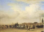 VELDE, Adriaen van de A Noble Coach Making Its Way Along the Beach at Scheveningen (mk05) Spain oil painting artist